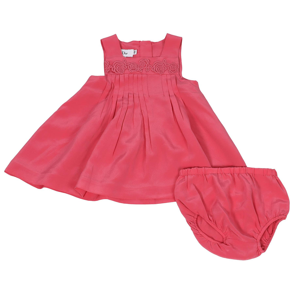 CHRISTIAN DIOR PINK BABY GIRLS SILK DRESS AND BLOOMERS SET 6 MONTHS