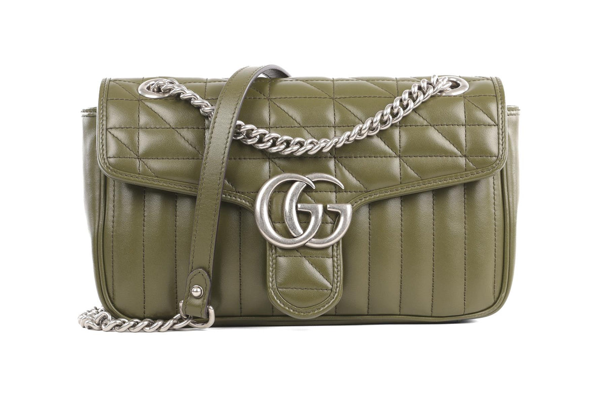 GUCCI GREEN ARIA MARMONT SMALL LEATHER SHOULDER BAG