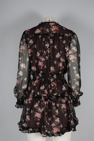 LOVESHACKFANCY BLACK SILK MINI DRESS MEDIUM