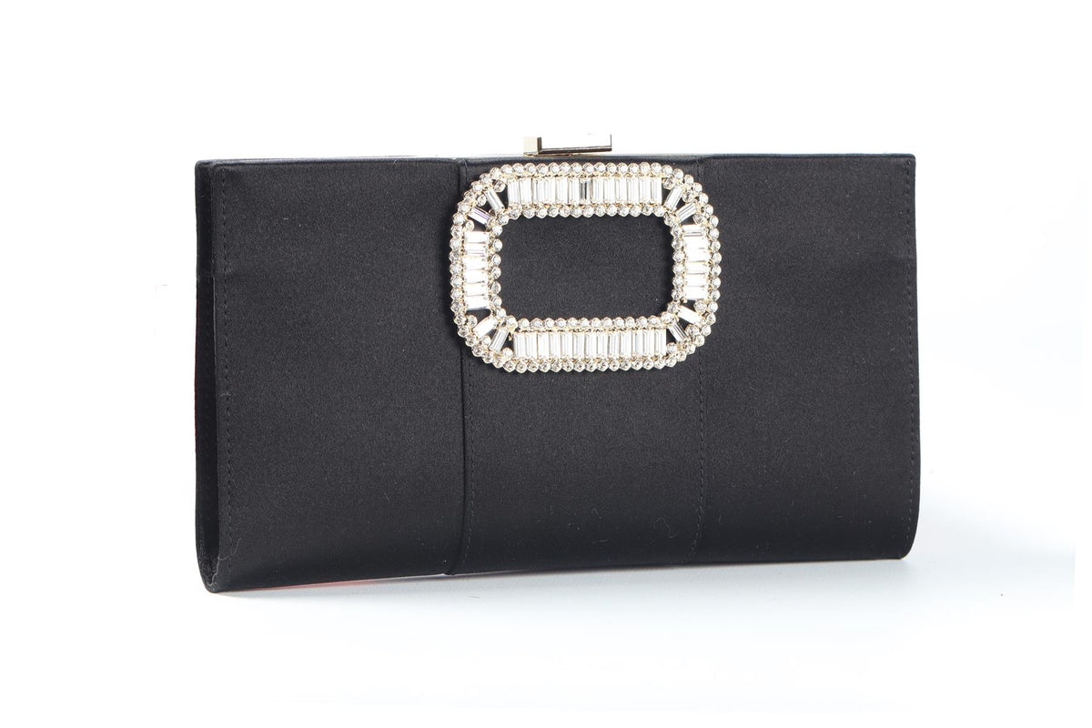 ROGER VIVIER BLACK PILGRIM MINI CRYSTAL AND SATIN CLUTCH