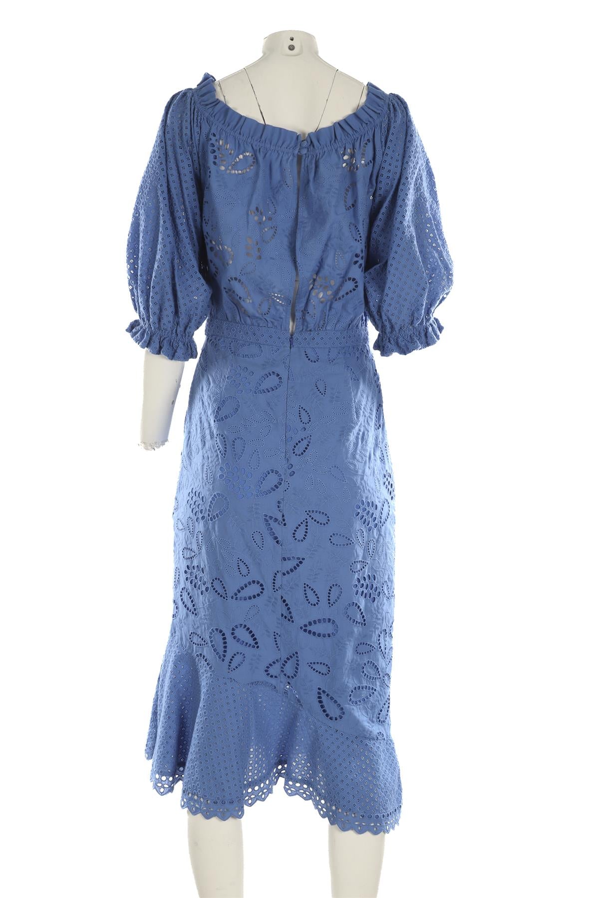 SALONI BLUE COTTON MIDI DRESS UK 12