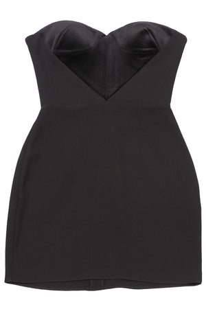 ALEX PERRY BLACK STRAPLESS CREPE AND VELVET MINI DRESS UK 6