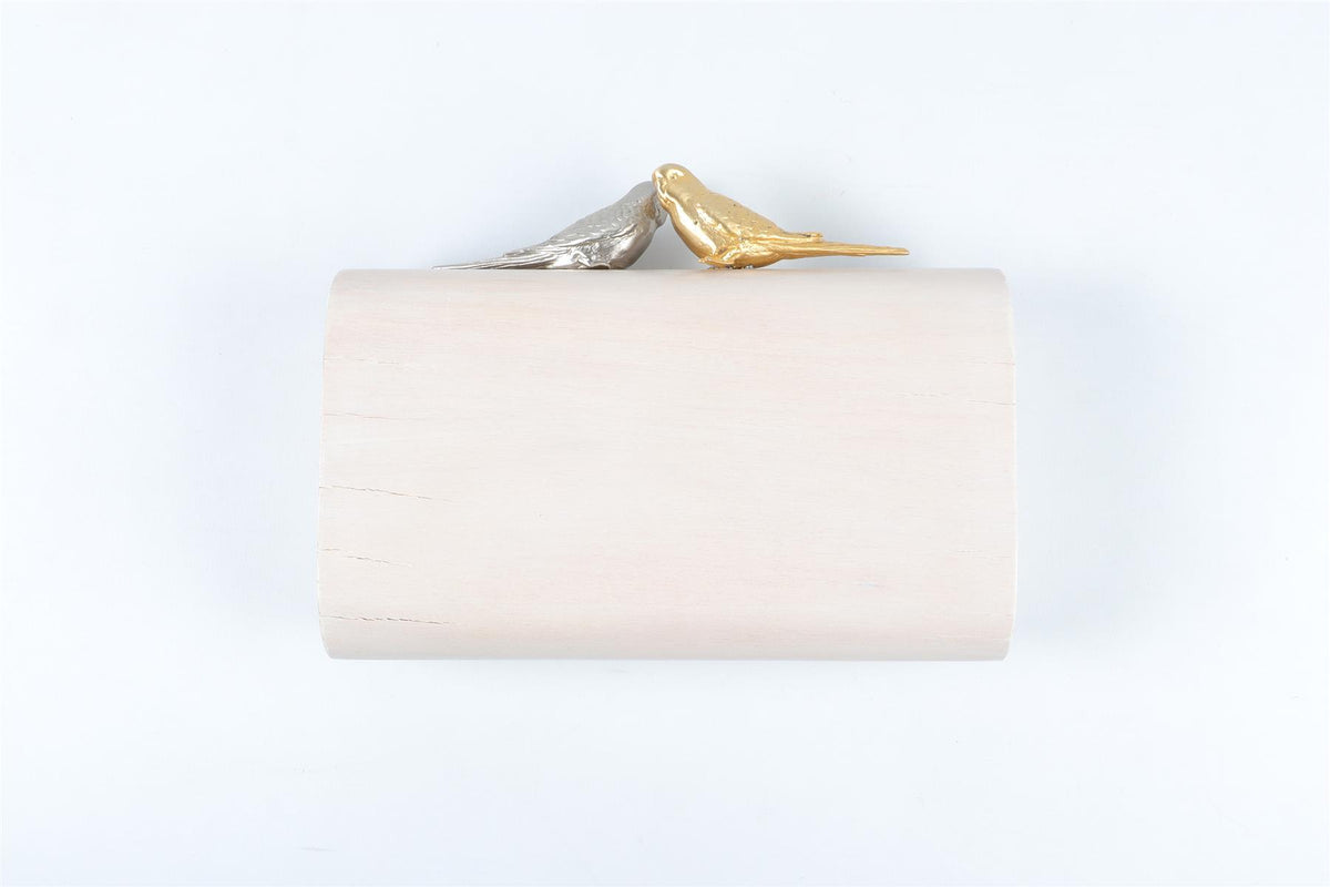 SARAH'S BAG ECRU WOODEN CLUTCH