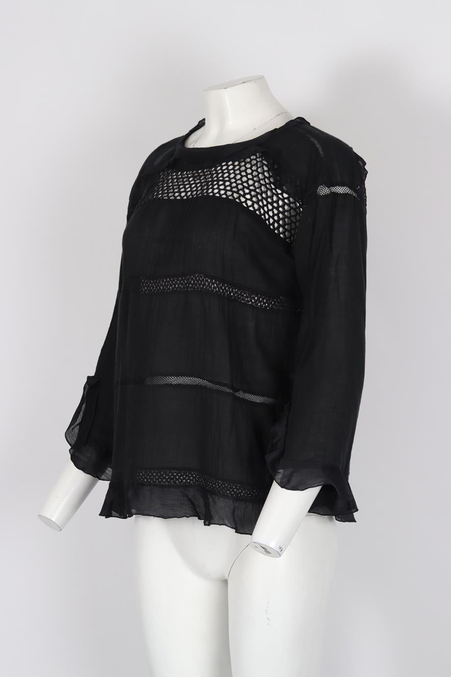 ISABEL MARANT ÉTOILE RUFFLED SILK AND COTTON BLEND TOP FR 34 UK 6