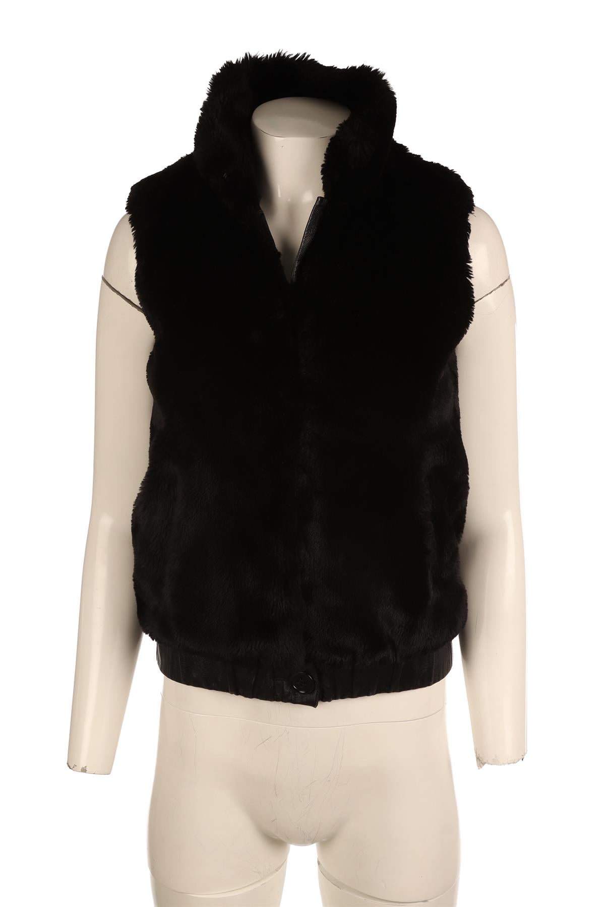 ULLA JOHNSON BLACK FAUX FUR GILET XSMALL