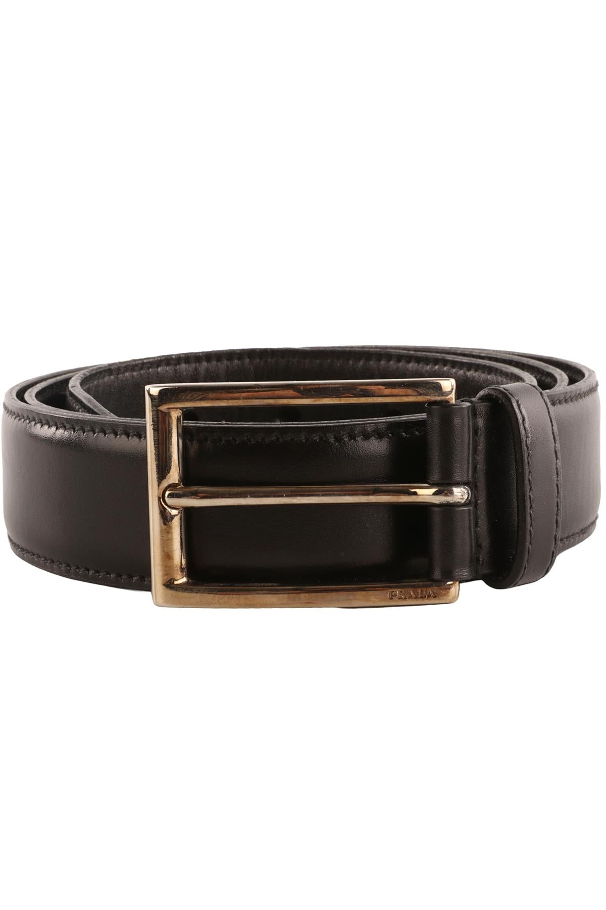 PRADA BLACK MEN'S LEATHER BELT 85CM
