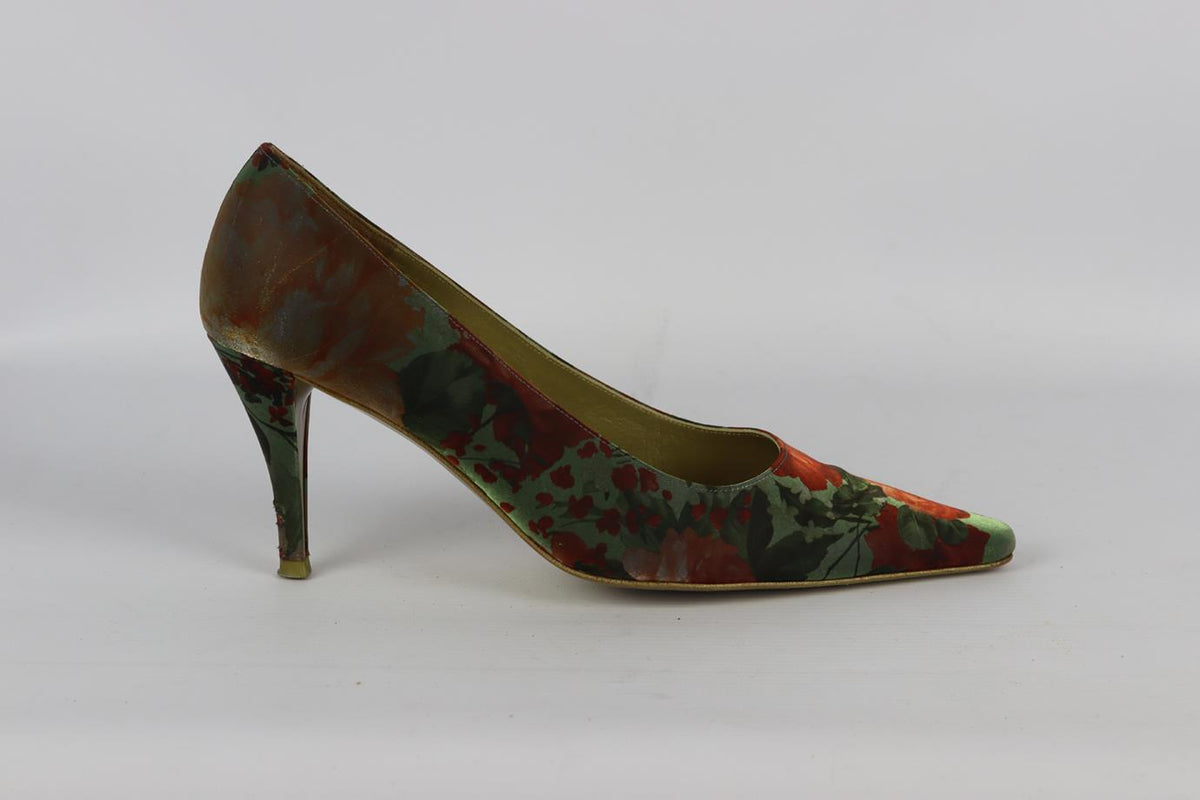 CHARLES JOURDAN FLORAL PRINT SATIN PUMPS EU 37.5 UK 4.5 US 7.5