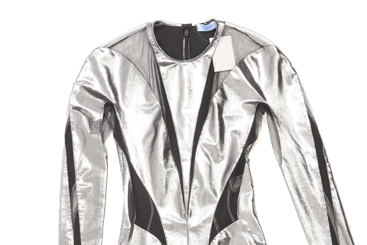MUGLER SILVER JERSEY MINI DRESS FR 36 UK 8