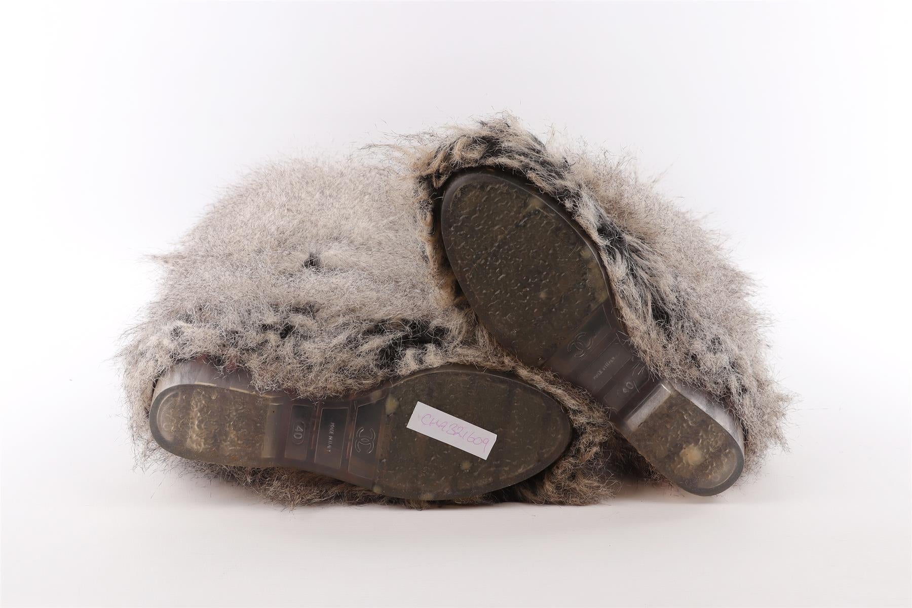 CHANEL GREY 2010 FAUX FUR KNEE HIGH BOOTS EU 40.5 UK 7.5 US 10.5
