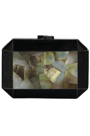 RAFÉ MOTHER OF PEARL AND SNAKE EFFECT LEATHER SILVER TONE CLUTCH