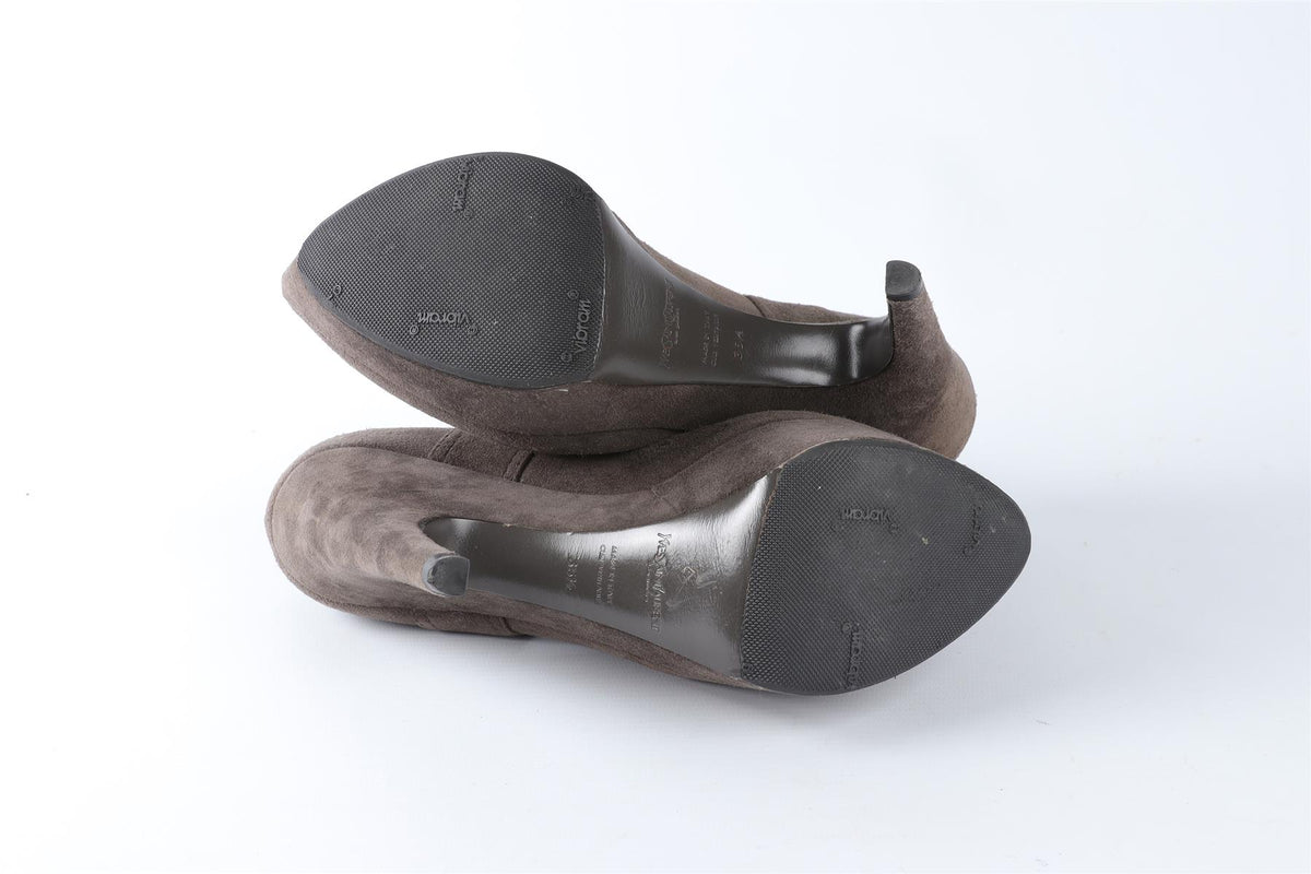 YVES SAINT LAURENT GREY SUEDE PLATFORM PUMPS EU 36.5 UK 3.5 US 6.5