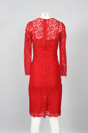 DOLCE & GABBANA RED LACE MIDI DRESS IT 40 UK 8