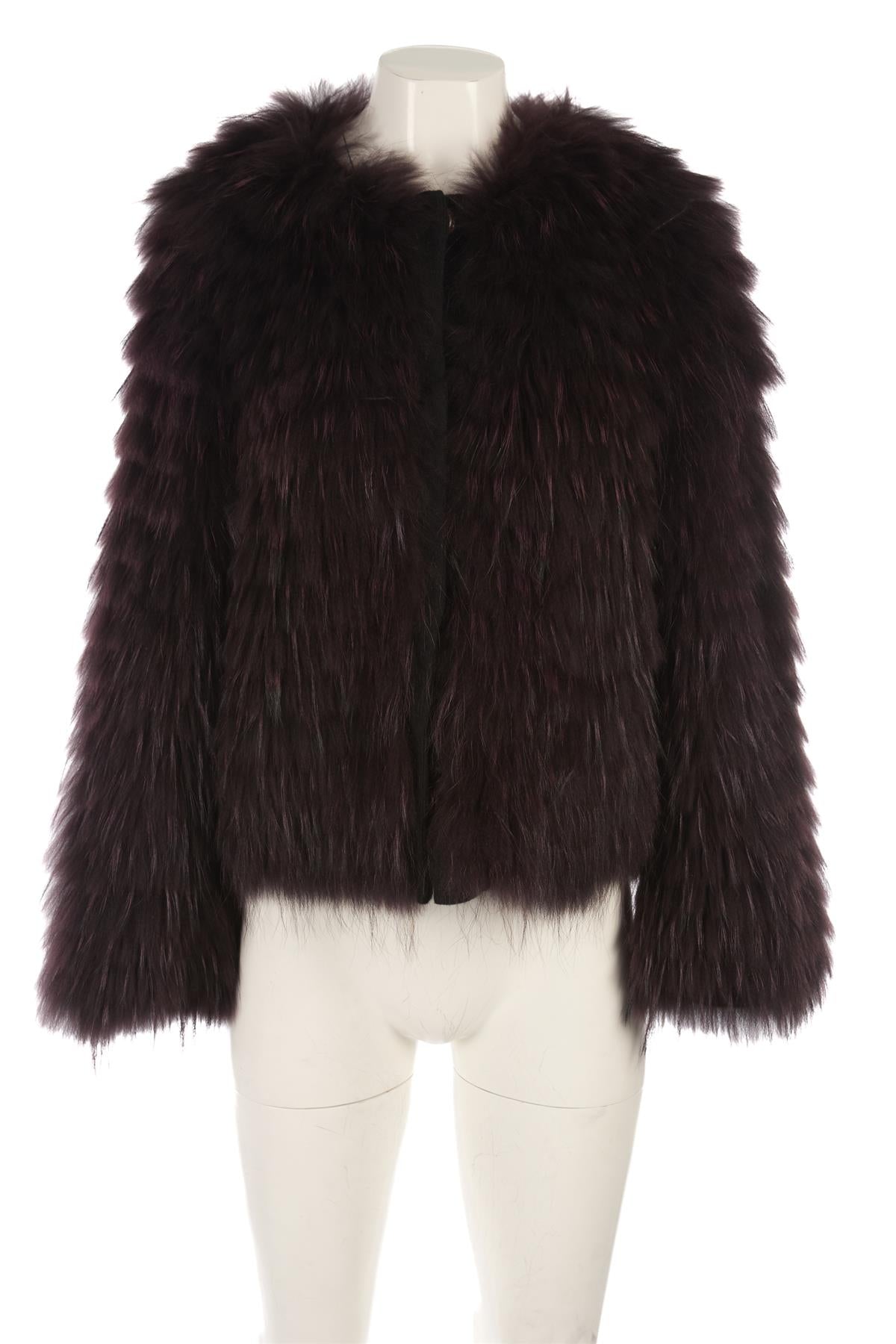 YVES SALOMON BURGUNDY RABBIT FUR JACKET FR 40 UK 12