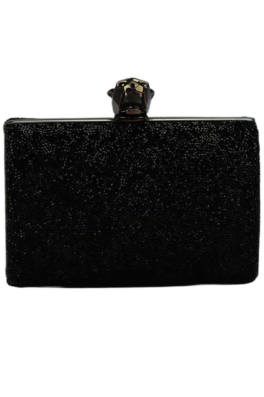 STARK CRYSTAL EMBELLISHED SUEDE AND GUNMETAL TONE CLUTCH