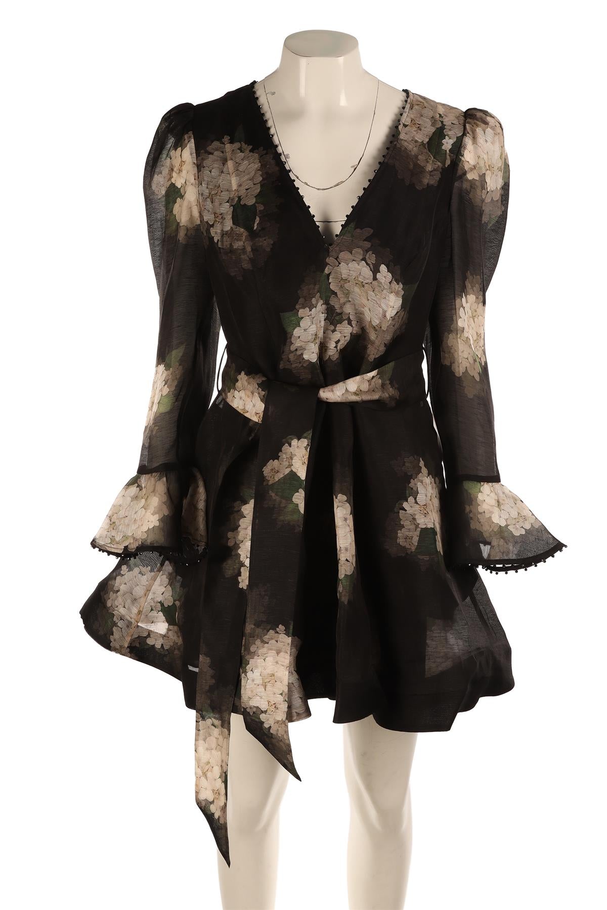 ZIMMERMANN BLACK LINEN MINI DRESS UK 14
