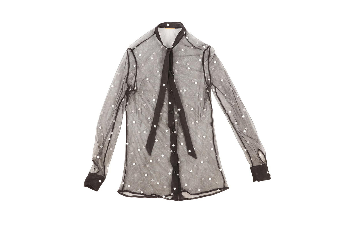 SAINT LAURENT BLACK TULLE SHIRT FR 38 UK 10