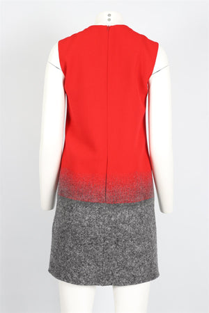 VICTORIA VICTORIA BECKHAM RED AND GREY WOOL MIDI DRESS UK 8