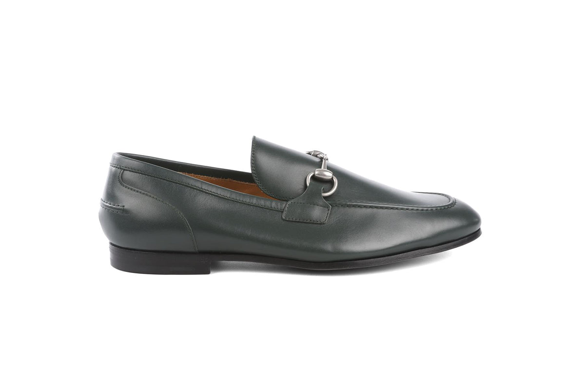 GUCCI GREEN MENS JORDAANS LEATHER LOAFERS EU 42 UK 8 US 9