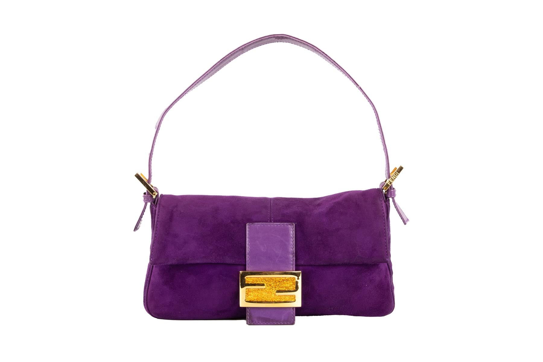 FENDI PURPLE BAGUETTE SUEDE SHOULDER BAG