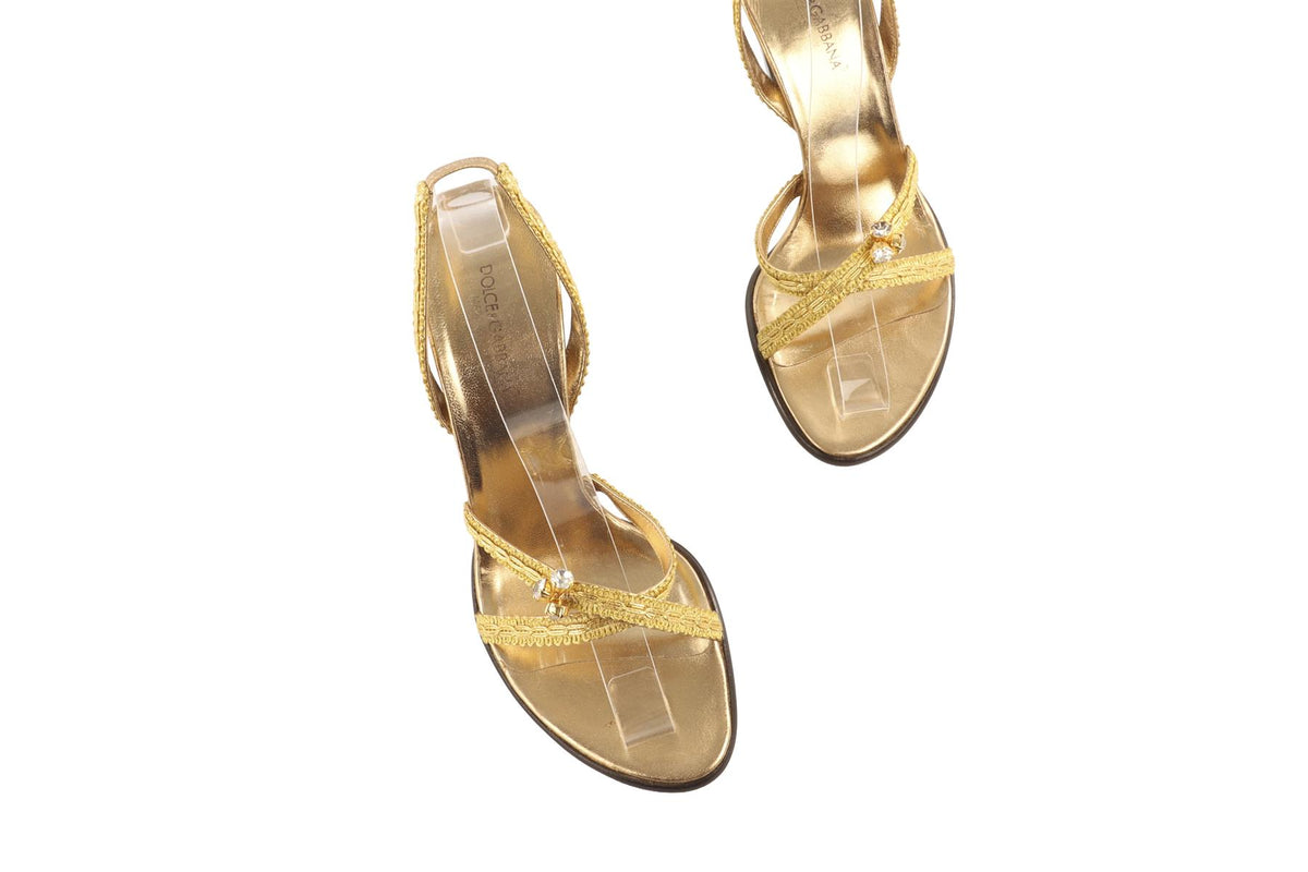DOLCE & GABBANA GOLD LEATHER SANDALS EU 37 UK 4 US 7