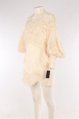 ZIMMERMANN CREAM LINEN MINI DRESS 2 UK 12