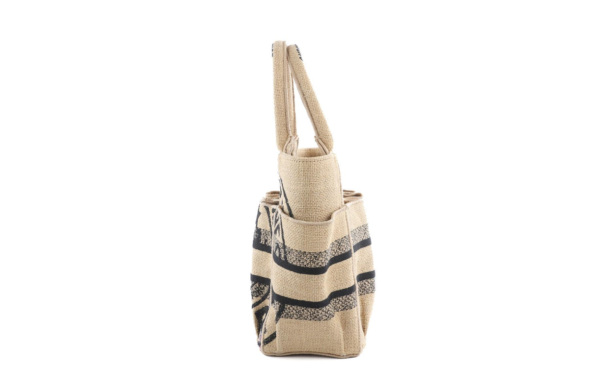 CHRISTIAN DIOR BEIGE 2022 CATHERINE SMALL JUTE TOTE BAG