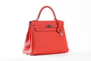 HERMÈS RED 2018 KELLY RETOURNE 32 CM TOGO LEATHER BAG IN CAPUCINE