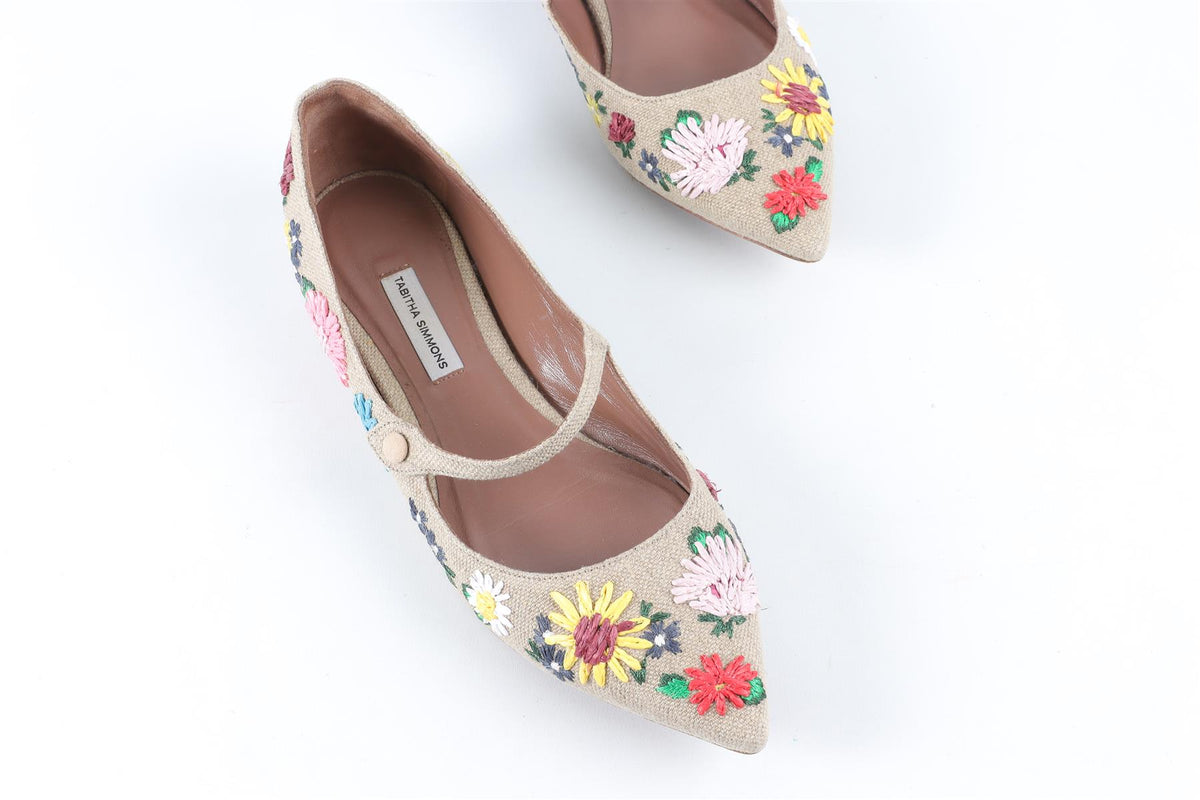 TABITHA SIMMONS BEIGE CANVAS BALLET FLATS EU 38.5 UK 5.5 US 8.5