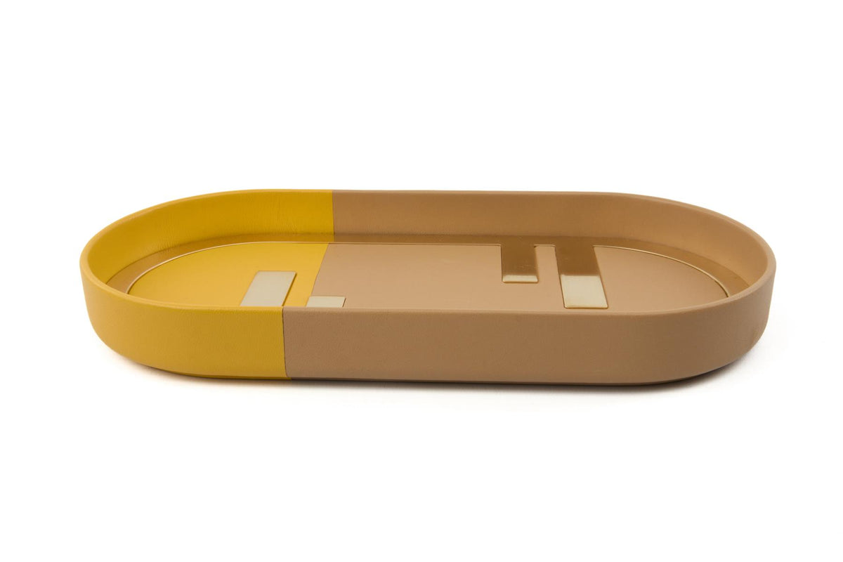 FENDI YELLOW O'LOCK OVAL LEATHER TRAY