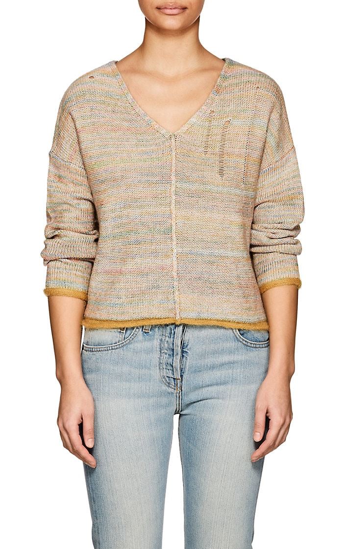 RAQUEL ALLEGRA MIXED STITCH COTTON BLEND V NECK SWEATER 1 UK 10