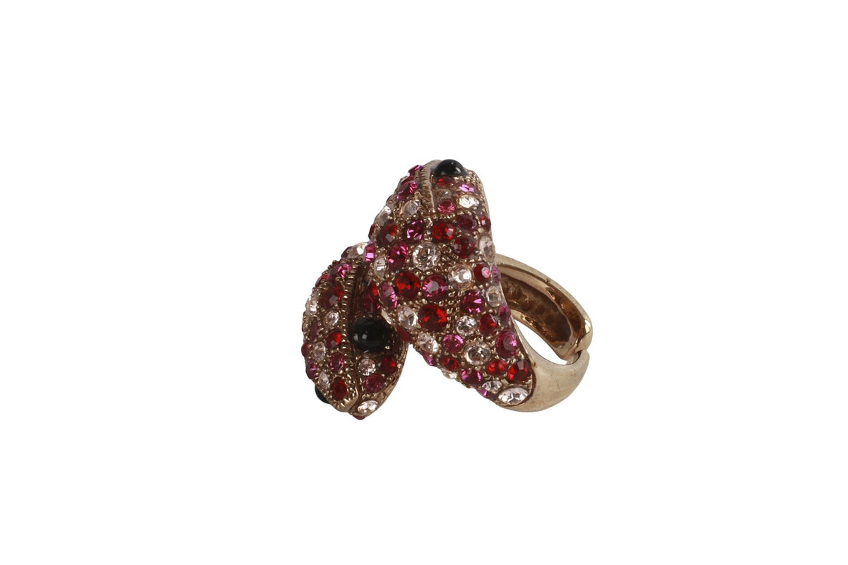 ROBERTO CAVALLI PINK CRYSTAL AND GOLD TONE RING