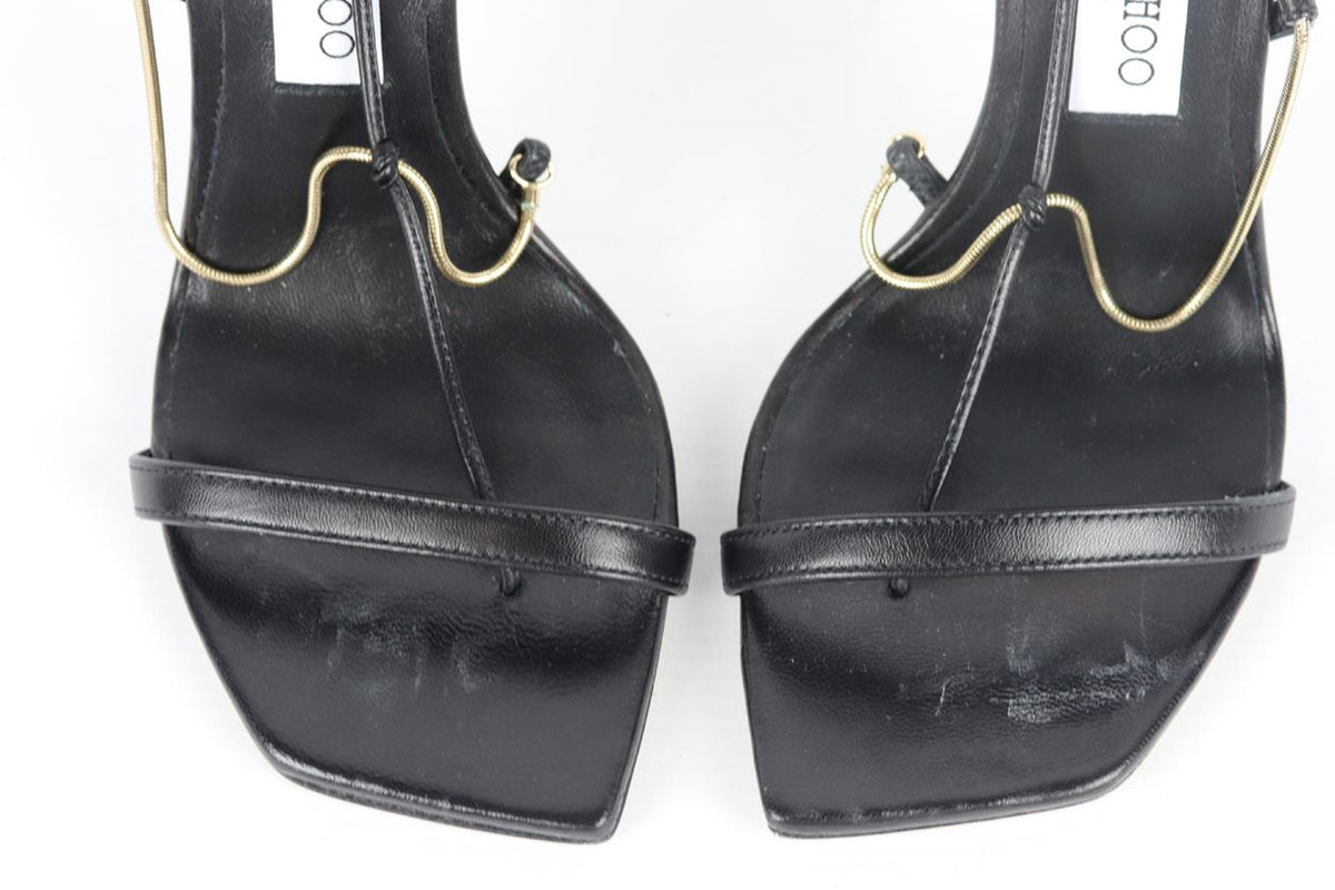 JIMMY CHOO CHAIN DETAILED LEATHER SANDALS EU 38.5 UK 5.5 US 8.5