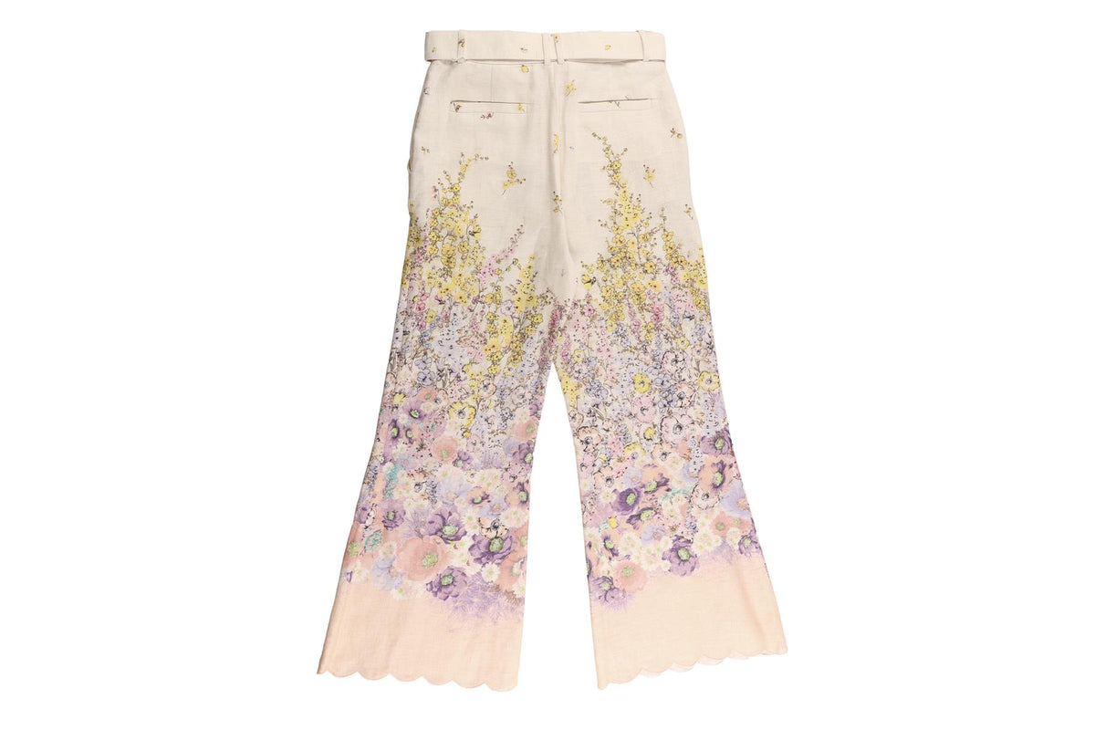 ZIMMERMANN MULTI WHITE LINEN FLARED PANTS UK 8