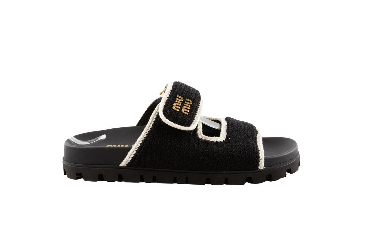 MIU MIU BLACK CROCHET SLIDES EU 38 UK 5