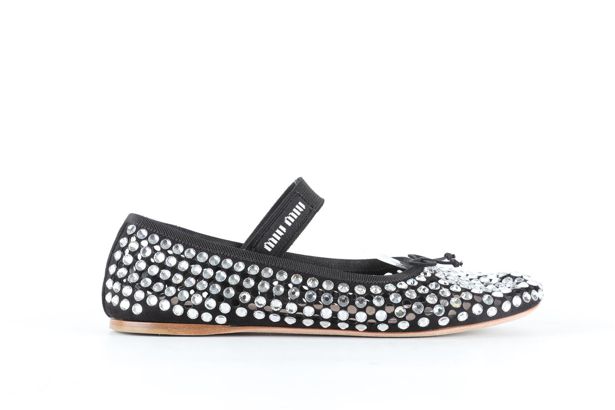 MIU MIU BLACK CRYSTAL BALLET FLATS EU 39.5 UK 6.5 US 9.5