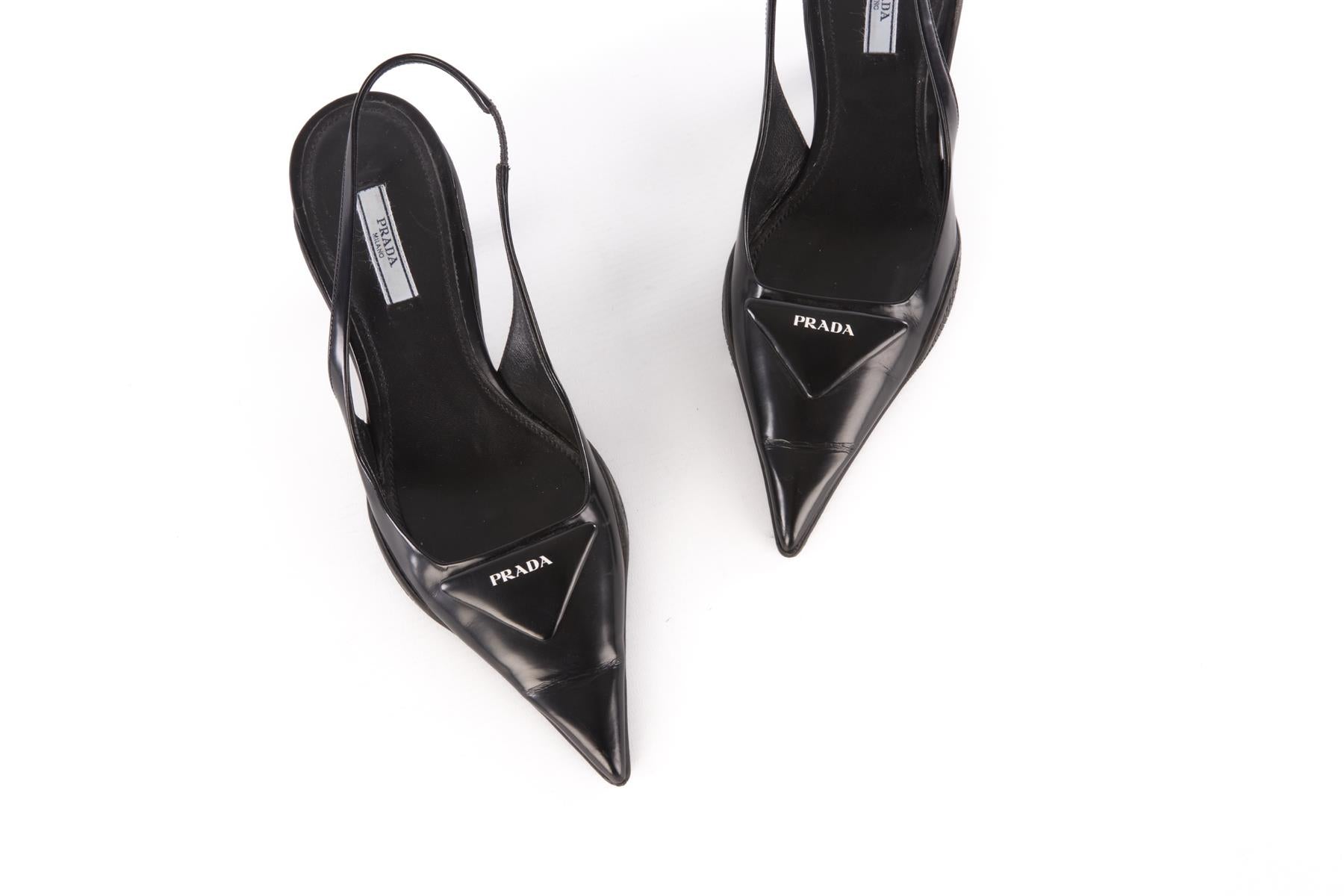 PRADA BLACK LEATHER SLINGBACK PUMPS EU 37.5 UK 4.5 US 7.5