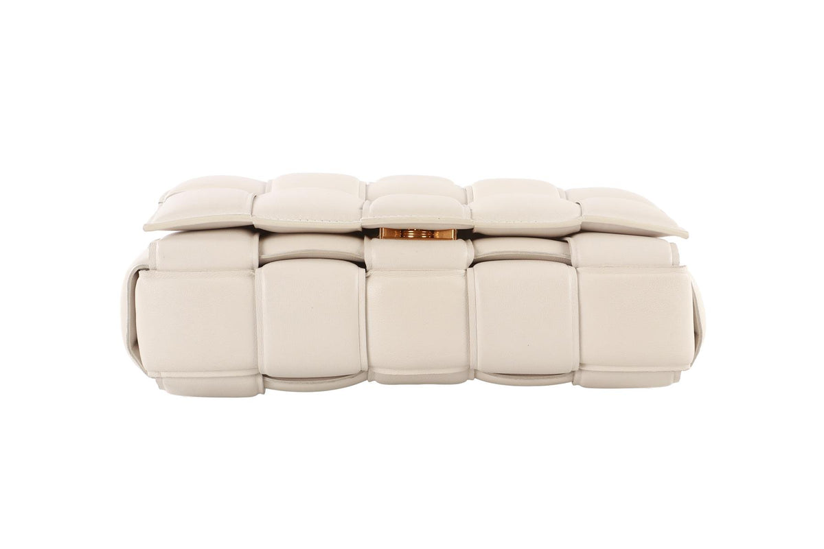 WHITE THE CHAIN CASSETTE INTRECCIATO LEATHER SHOULDER BAG