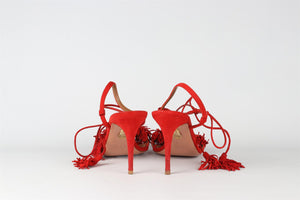 AQUAZZURA RED SUEDE SANDALS EU 40.5 UK 7.5 US 10.5