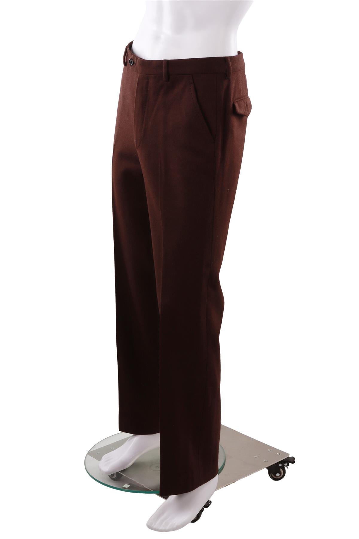 BROWN MEN'S WOOL STRAIGHT LEG PANTS