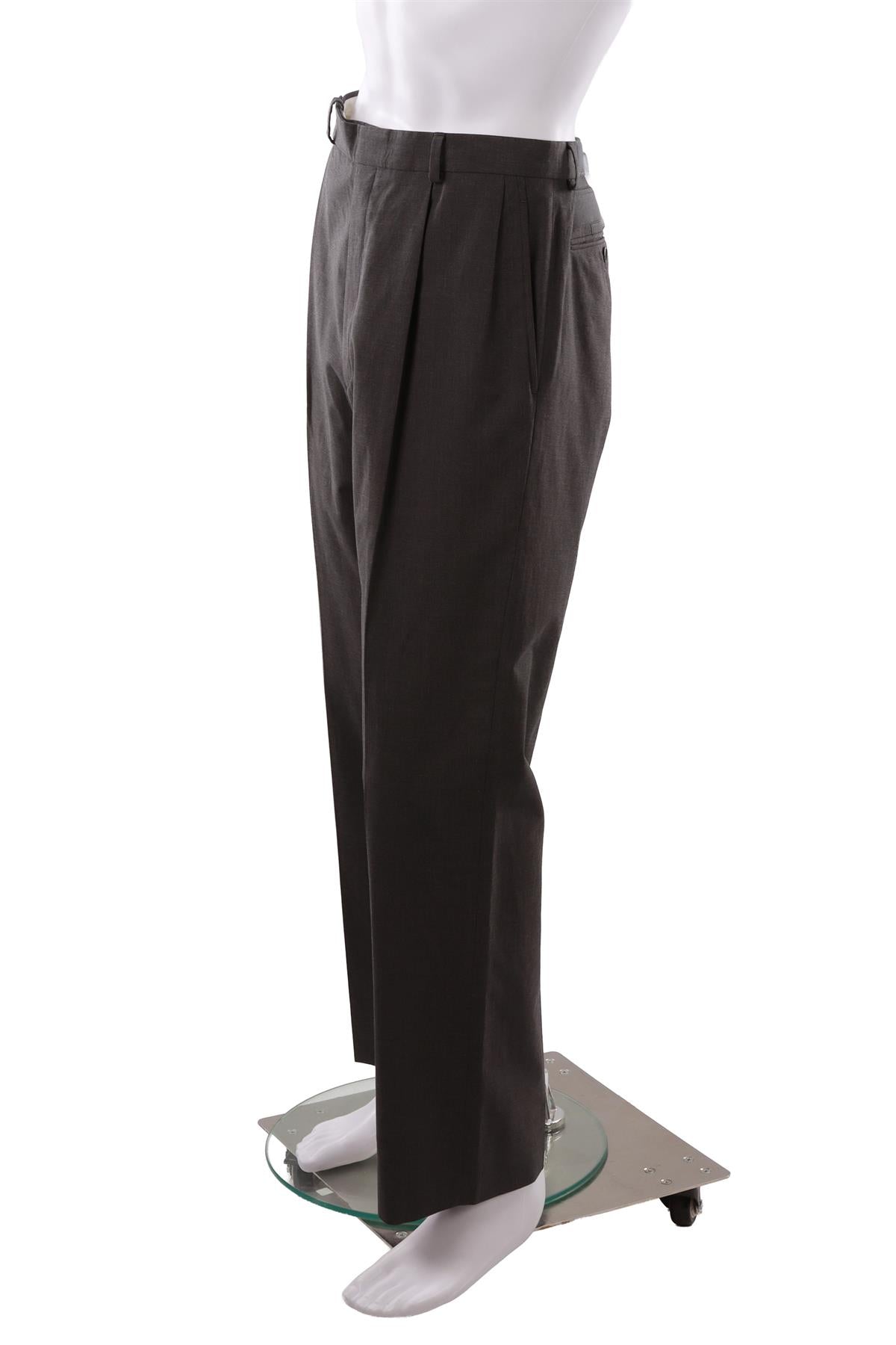 GREY MEN'S WOOL STRAIGHT LEG PANTS