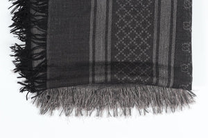 GUCCI SILVER, GREY AND BLACK FRINGED GG WOOL AND SILK BLEND SCARF