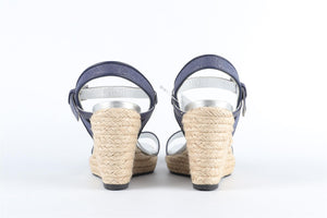 HOGAN NAVY LEATHER WEDGE SANDALS EU 38 UK 5 US 8