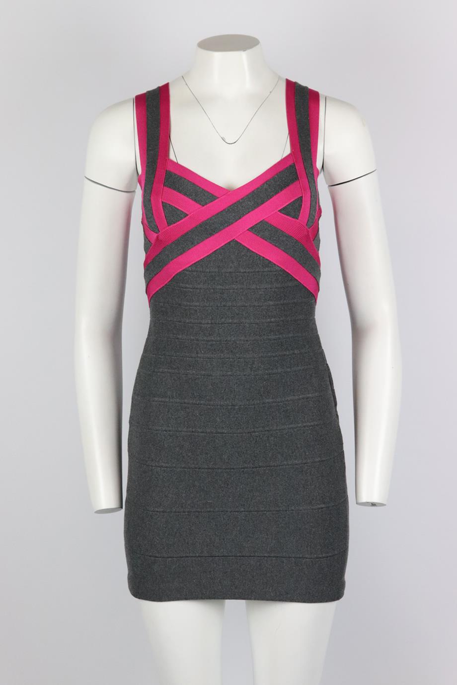 HERVE LEGER TWO TONE BANDAGE MINI DRESS SMALL