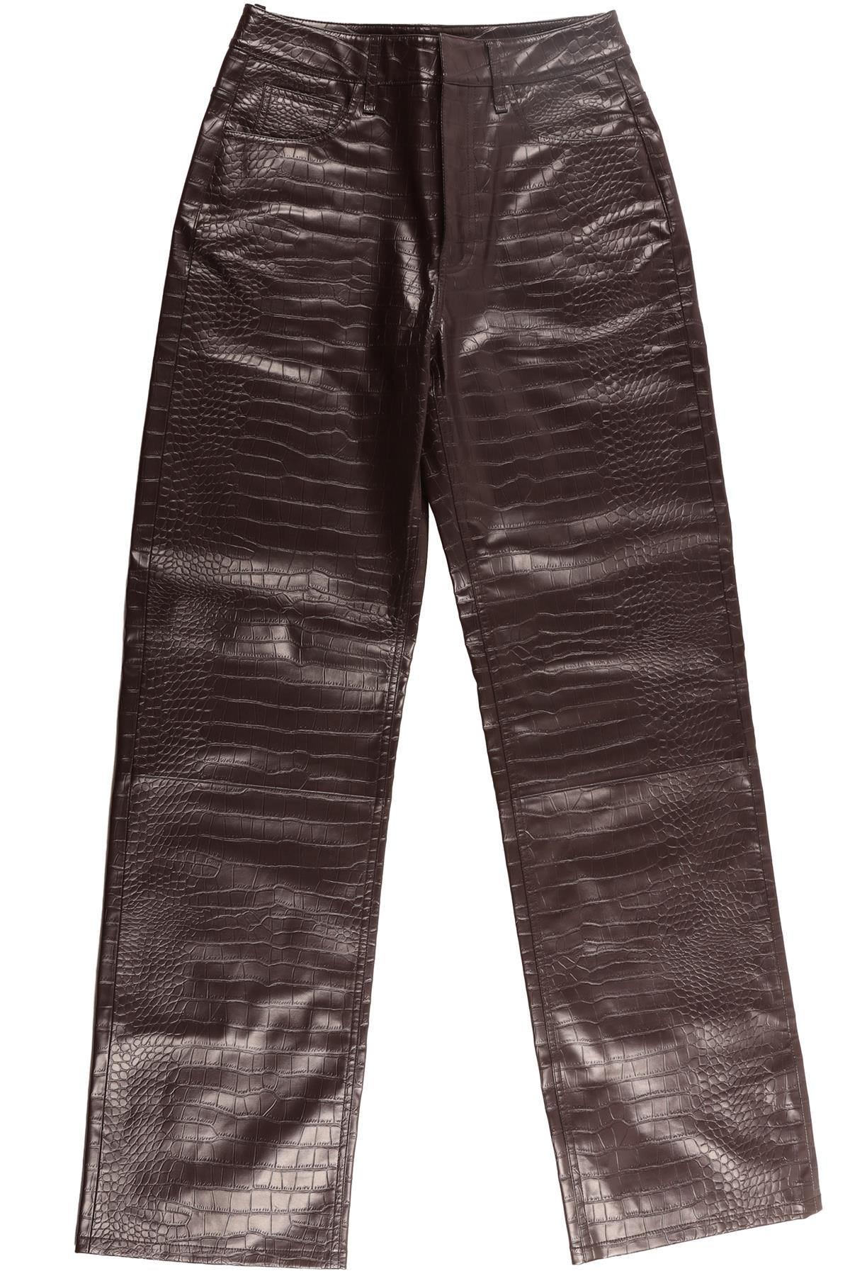 THE FRANKIE SHOP BROWN FAUX LEATHER STRAIGHT LEG PANTS SMALL