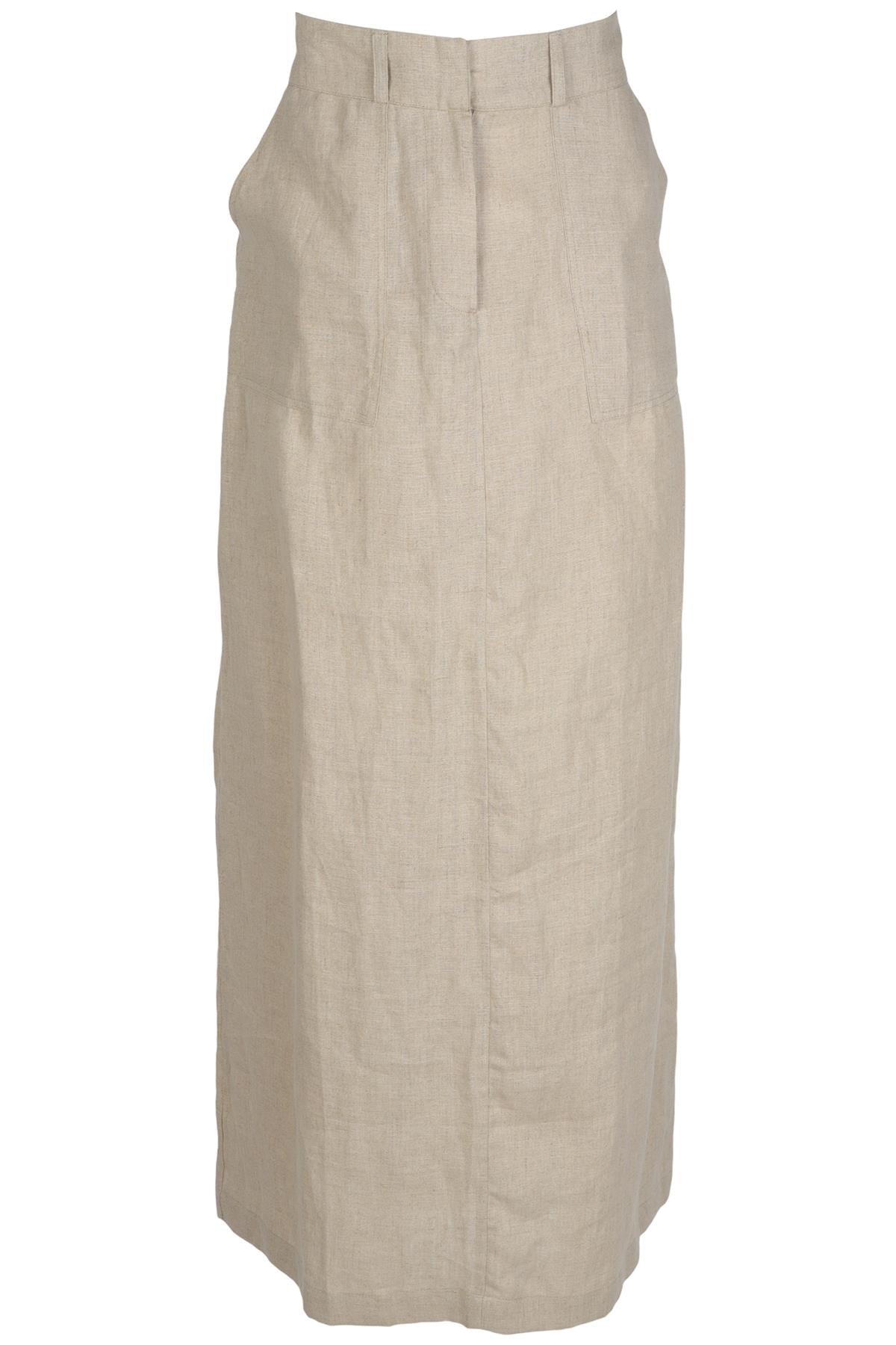FAITHFULL THE BRAND BEIGE LINEN MAXI SKIRT LARGE