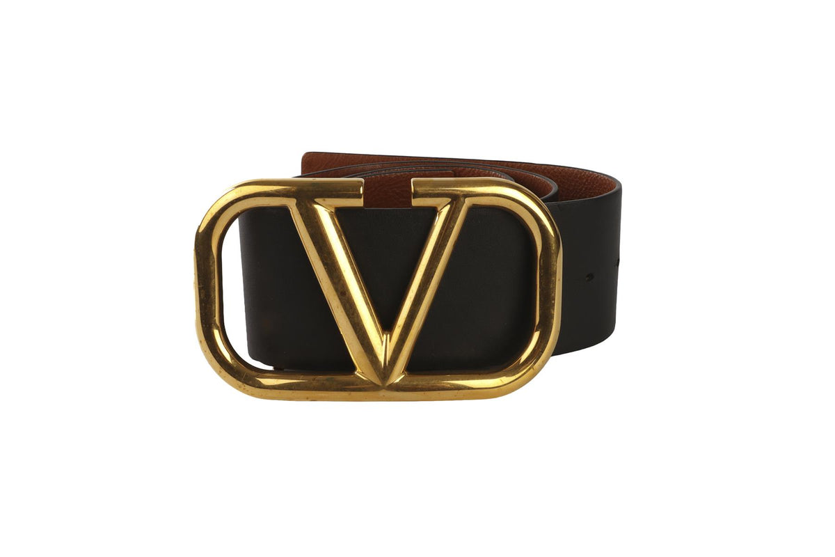 VALENTINO GARAVANI BLACK VLOGO LEATHER WAIST BELT 75CM