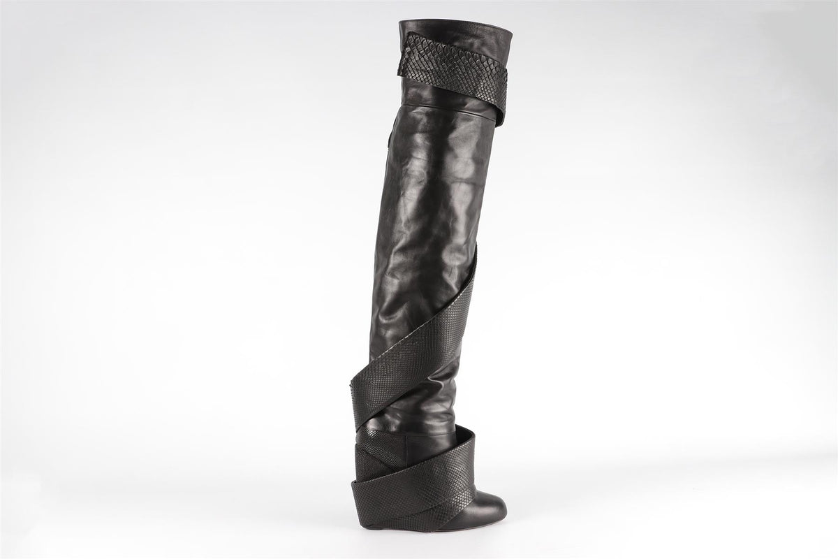 CHRISSIE MORRIS BLACK LEATHER OVER THE KNEE BOOTS EU 38 UK 5 US 8