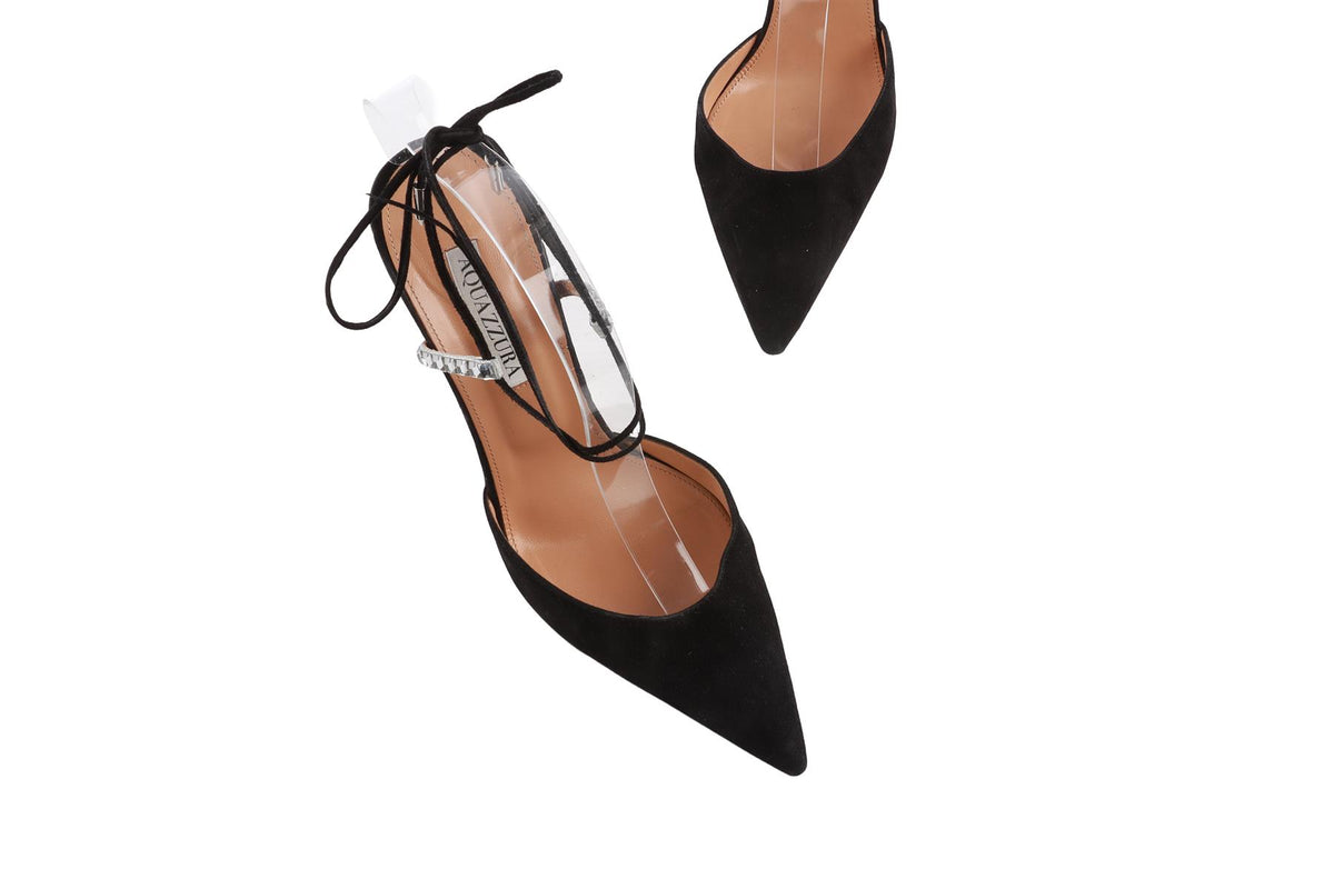 AQUAZZURA BLACK CRYSTAL AND SUEDE PUMPS EU 39 UK 6 US 9