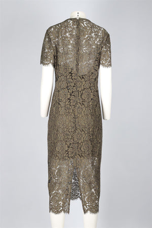 DIANE VON FURSTENBERG GREEN LACE MIDI DRESS UK 14