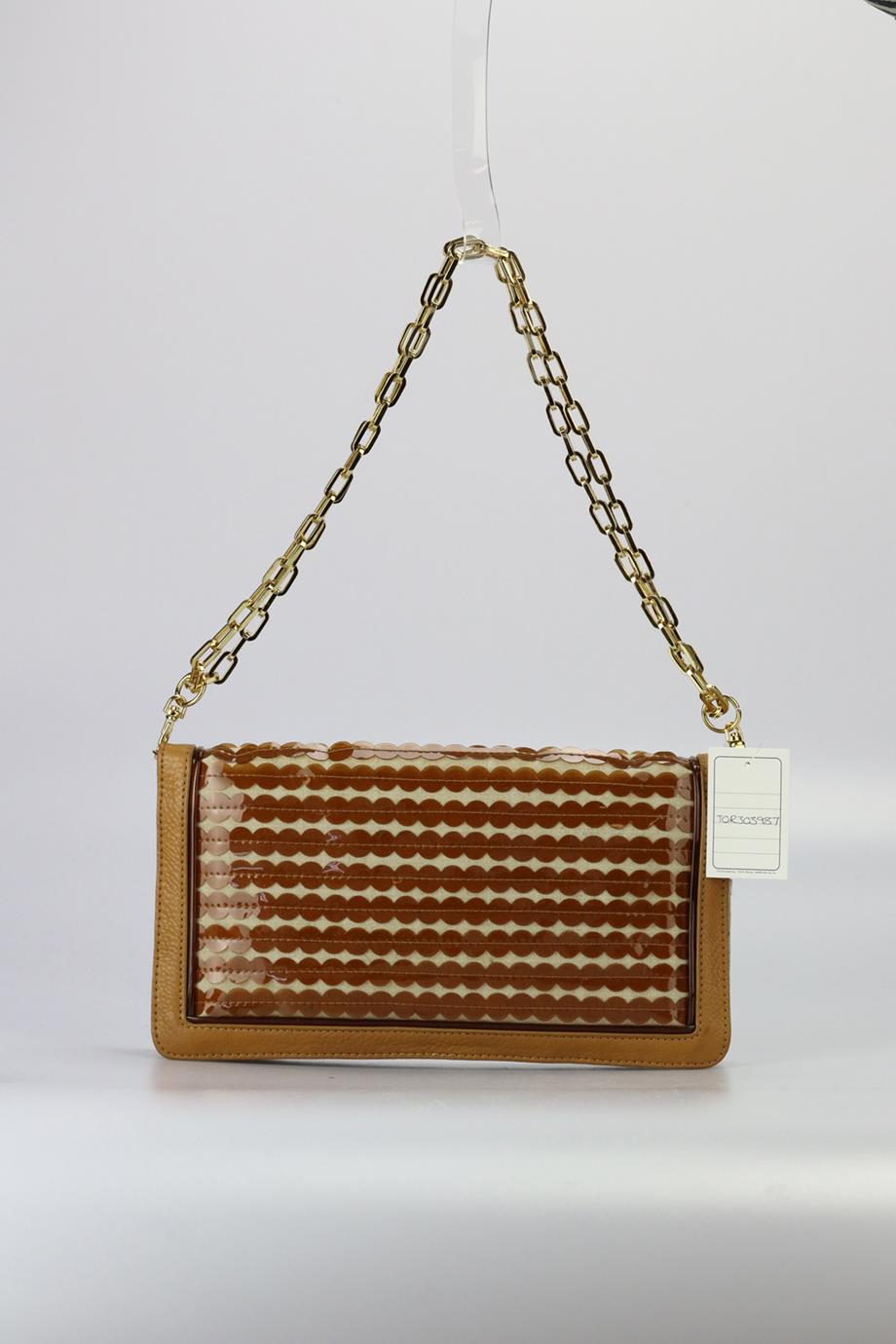 TORY BURCH PVC, CANVAS AND LEATHER CLUTCH